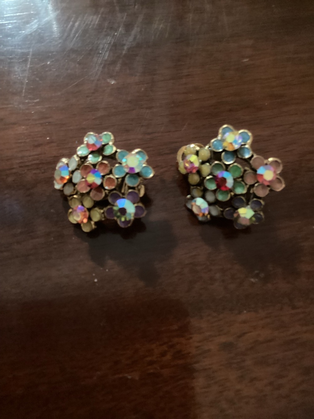 Vintage Colorful Clip On Floral Earrings